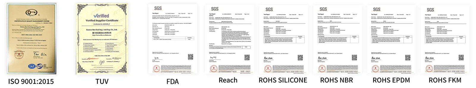 Global Regulatory Compliance RoHS REACH FDA ISO Rubber Manufacturer Certificates